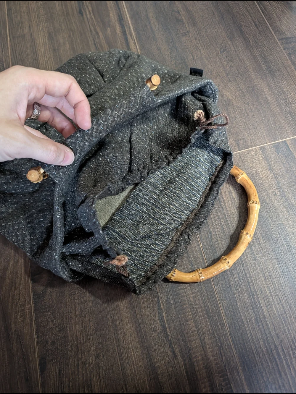 Suiran Kobo Handmade Japanese Woven Sashiko Bamboo Top Handle Handbag Bag